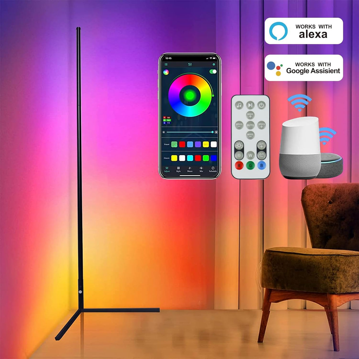 Dynamic RGB Smart Floor Lamp with Voice Control and Customizable Lighting