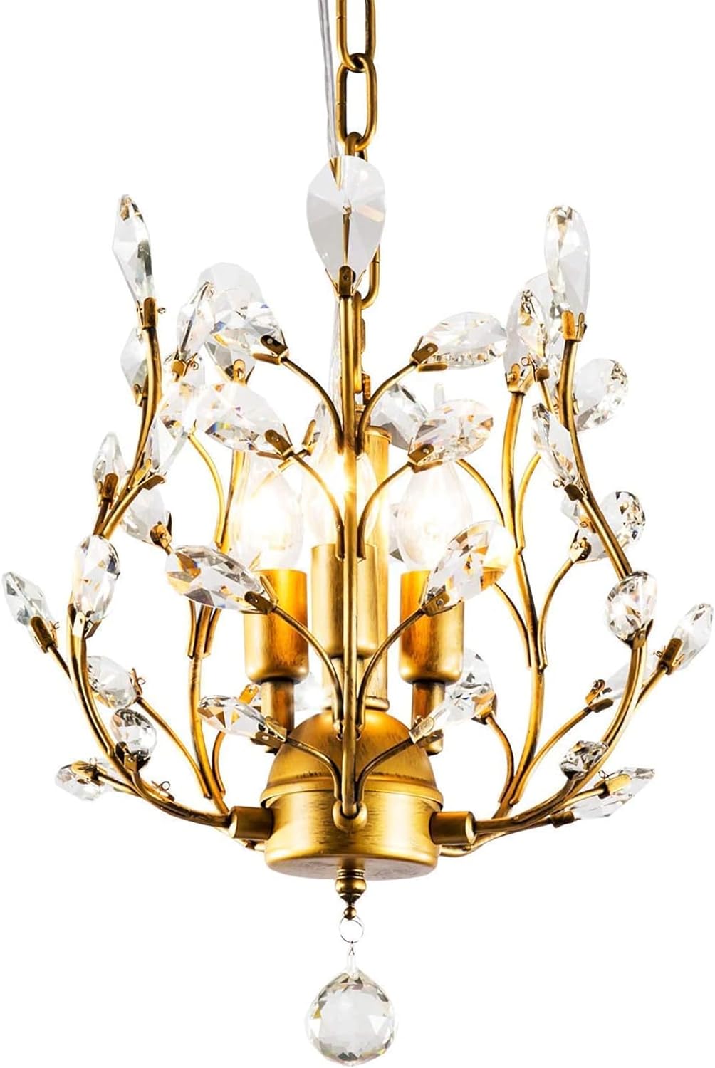 Glamorous Vintage 3-Light Gold Crystal Chandelier