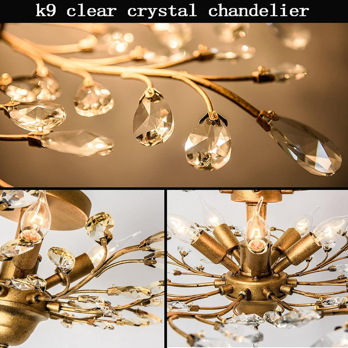 Golden Vintage Crystal 4-Light Chandelier