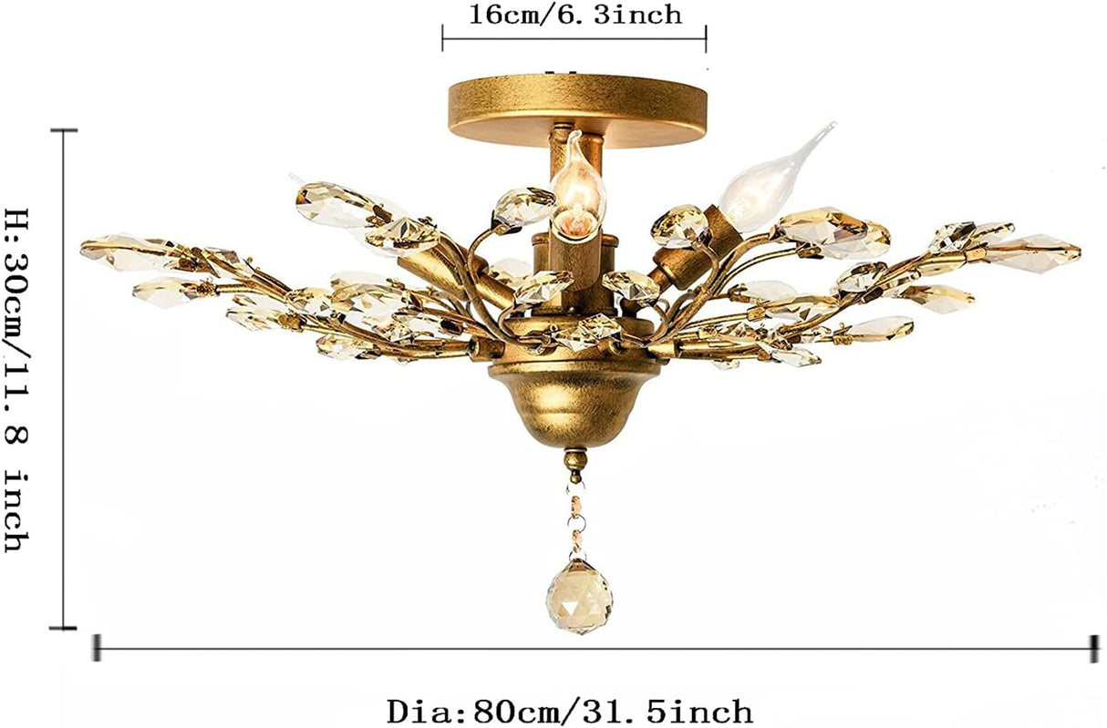 Elegant Vintage Gold Crystal Chandelier with 5 Light Fixtures