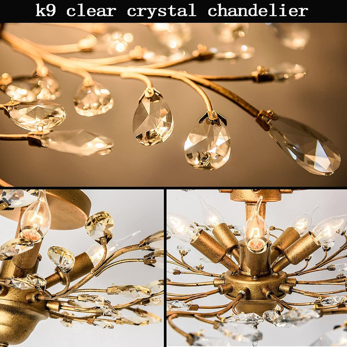 Elegant Vintage Gold Crystal Chandelier with 5 Light Fixtures