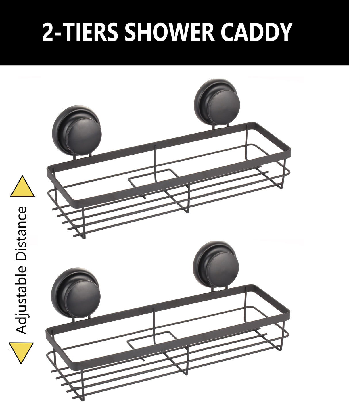 2-Tier Corner Shower Caddy Shelf with No-Drill Premium Suction Cup - Set of 2 for Bathroom and Kitchen Storage