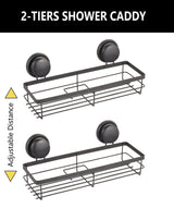 2-Tier Corner Shower Caddy Shelf with No-Drill Premium Suction Cup - Set of 2 for Bathroom and Kitchen Storage