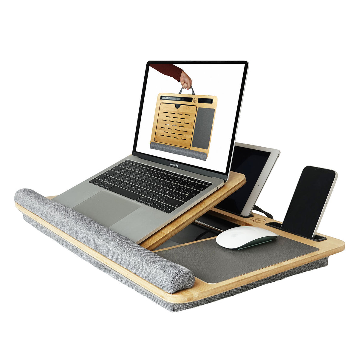 Bamboo Adjustable Lap Desk with Cushion for Home and Office Use