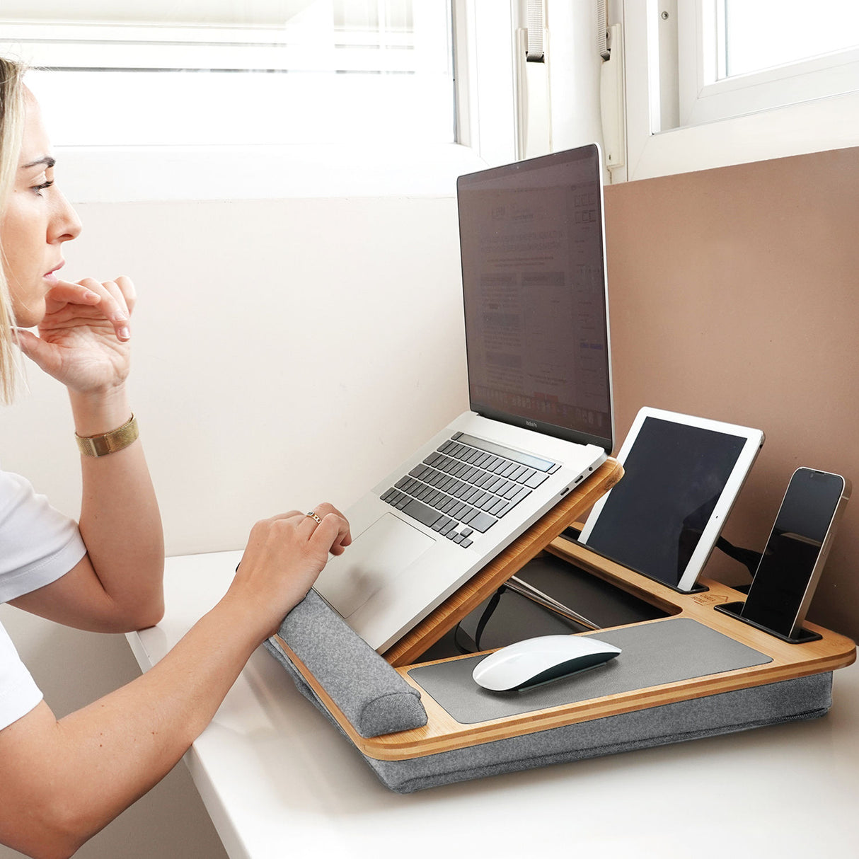 Bamboo Adjustable Lap Desk with Cushion for Home and Office Use