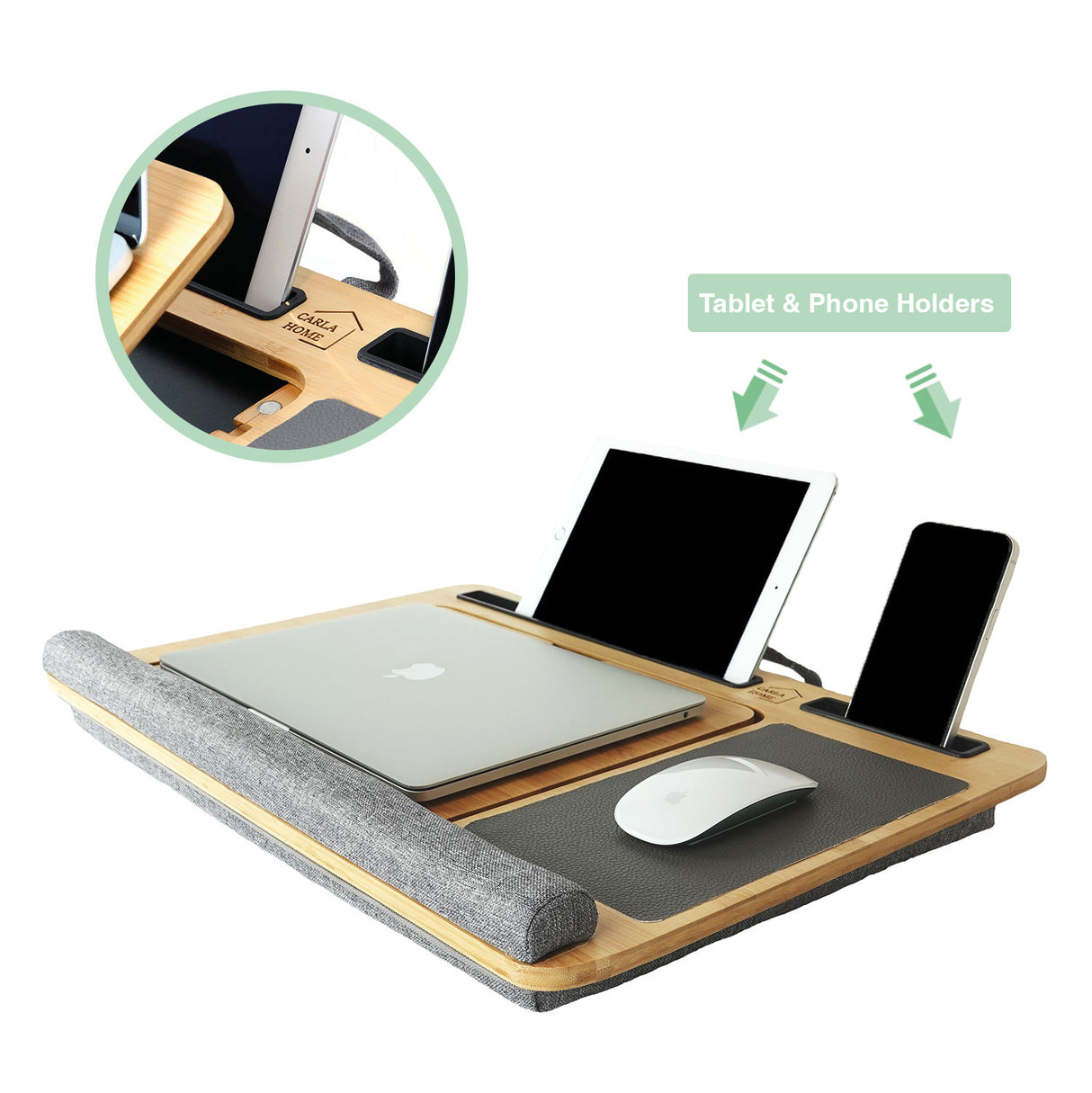 Bamboo Adjustable Lap Desk with Cushion for Home and Office Use