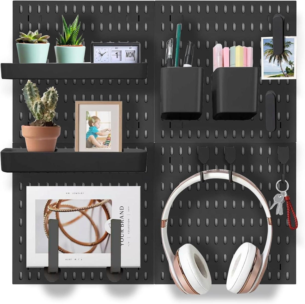 Pegboard Combination Kit with 4 Pegboards and 18 Accessories Modular Hanging for Wall Organiser