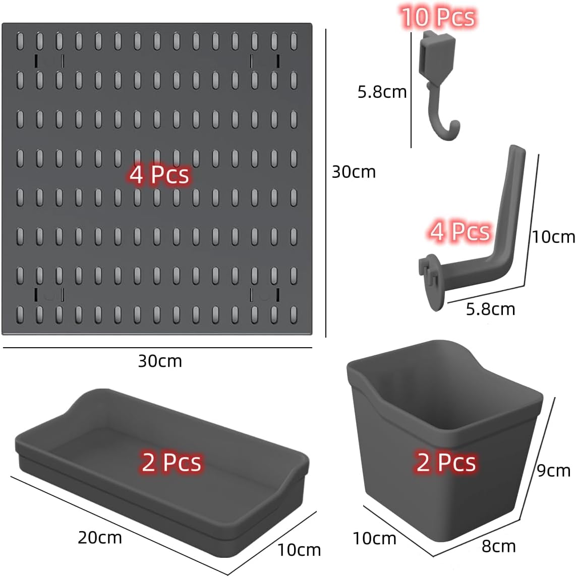 Pegboard Combination Kit with 4 Pegboards and 18 Accessories Modular Hanging for Wall Organiser