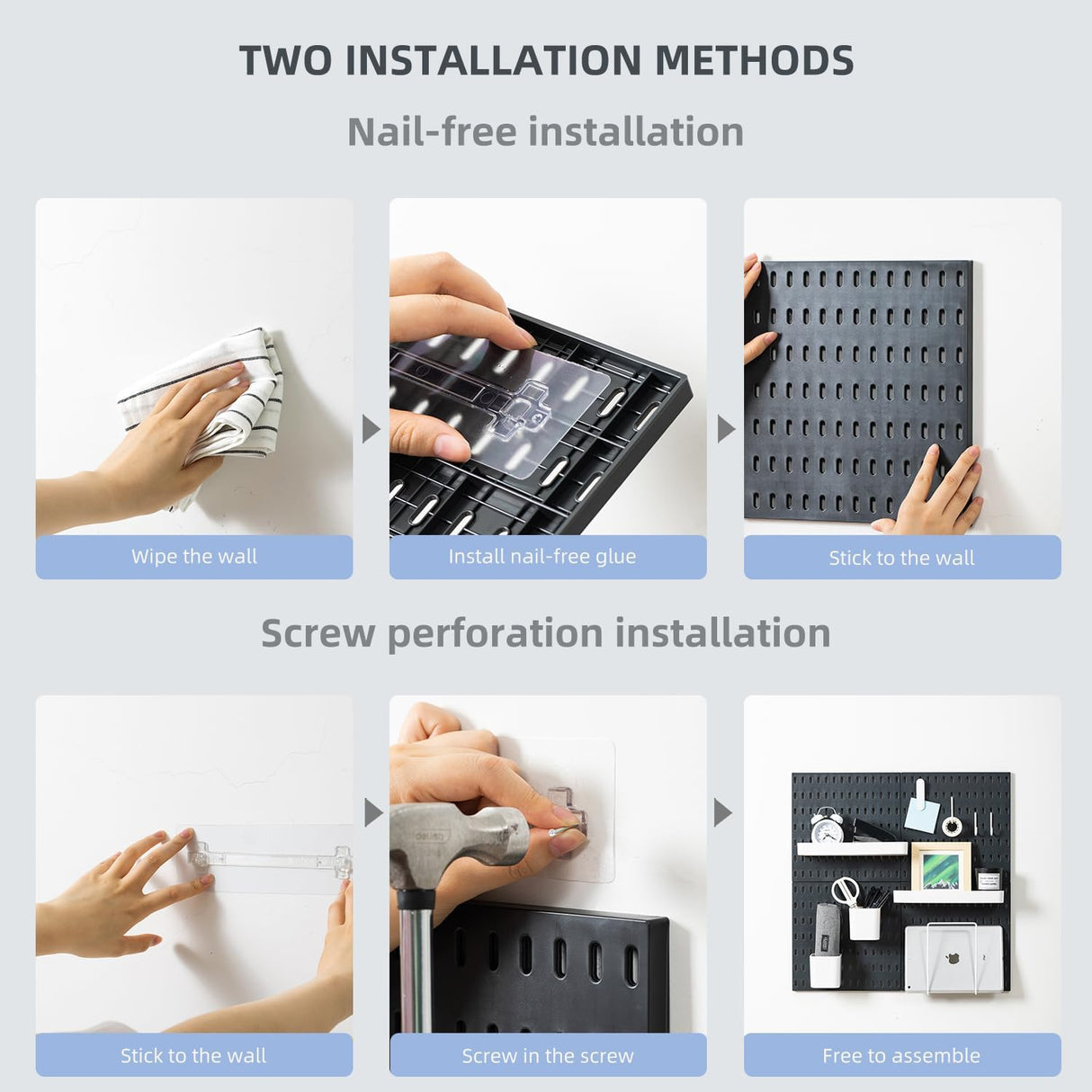 Pegboard Combination Kit with 4 Pegboards and 18 Accessories Modular Hanging for Wall Organiser