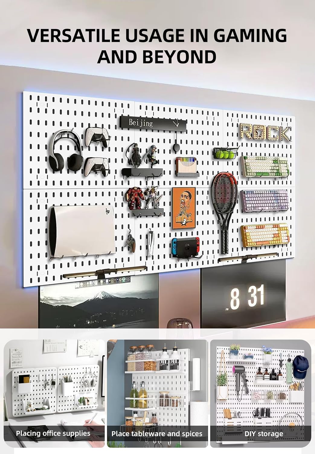 Pegboard Combination Kit with 4 Pegboards and 18 Accessories Modular Hanging for Wall Organiser