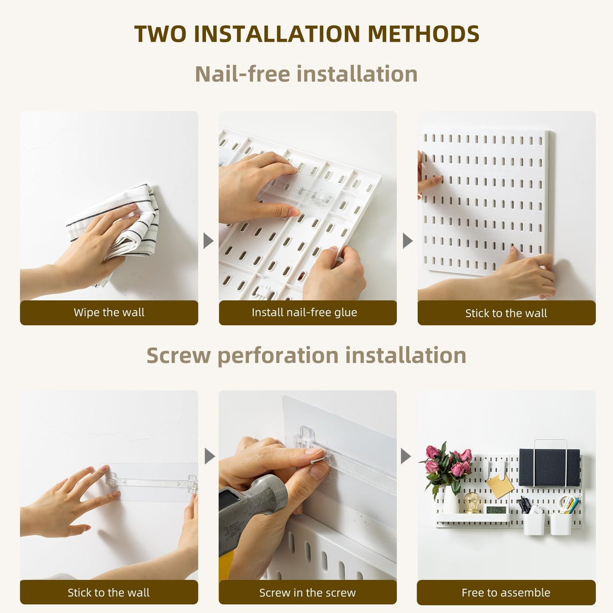 Pegboard Combination Kit with 4 Pegboards and 18 Accessories Modular Hanging for Wall Organiser