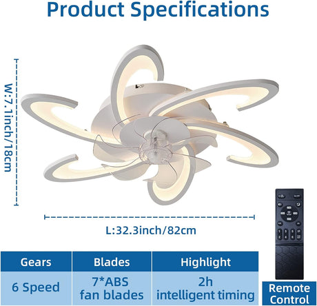 Modern Low Profile Ceiling Fan Light with Remote & App Control - 82cm, 6 Speed, 3 Color Temperatures