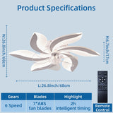 Modern Low-Profile Ceiling Fan Light with Remote Control and APP, 68cm - 6 Speed & 3 Color Options