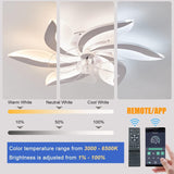 Modern Low-Profile Ceiling Fan Light with Remote Control and APP, 68cm - 6 Speed & 3 Color Options