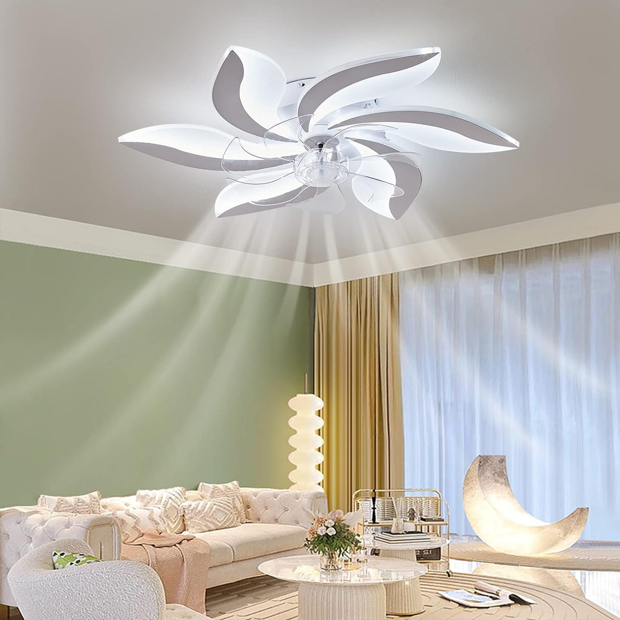 Modern Low-Profile Ceiling Fan Light with Remote Control and APP, 68cm - 6 Speed & 3 Color Options