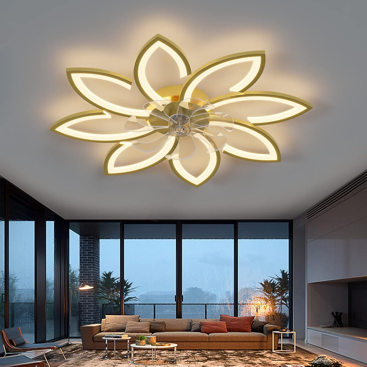 Stylish Gold Ceiling Fan with Integrated Light, 6 Speed Settings, 3 Color Options (90cm)