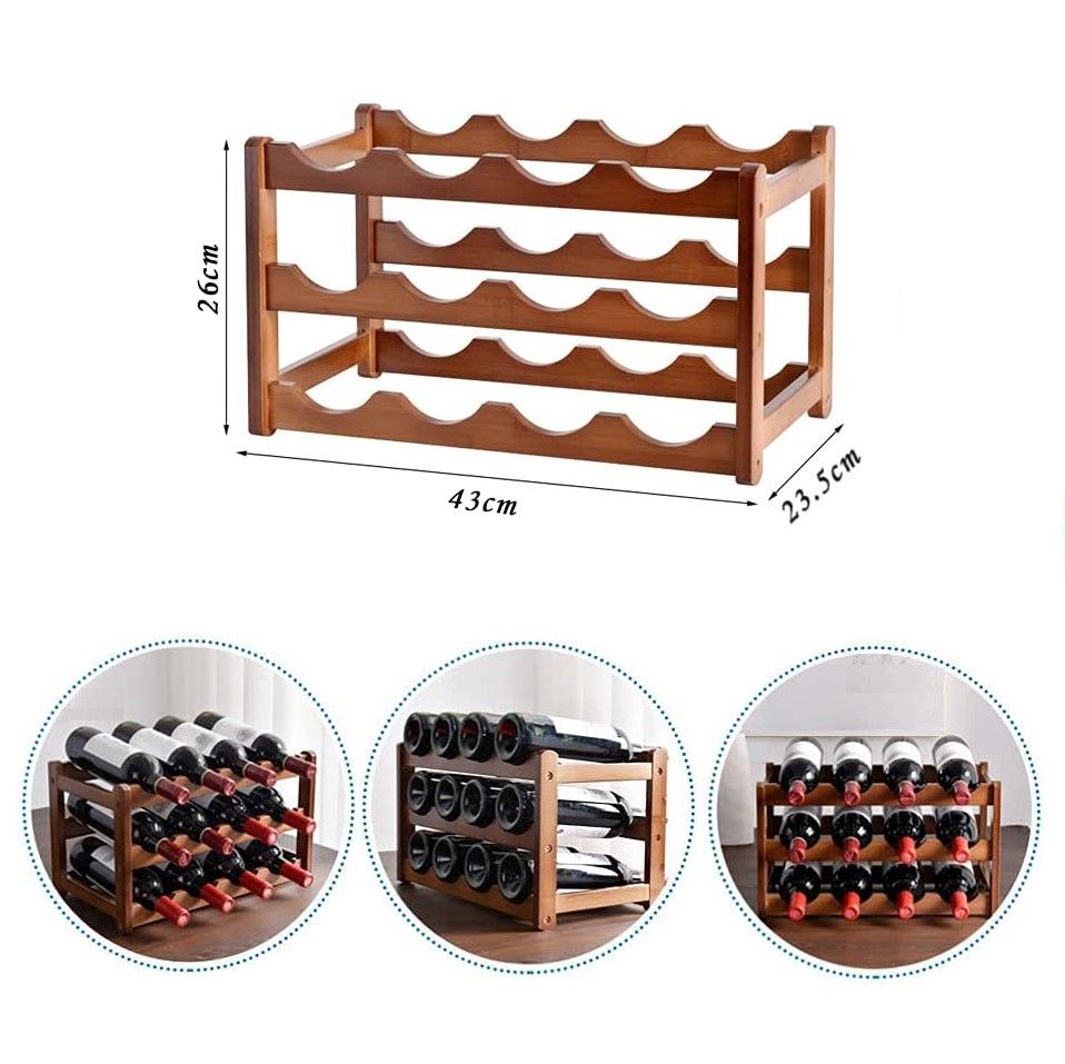 Elegant 3-Tier Bamboo Wine Rack for 12 Bottles