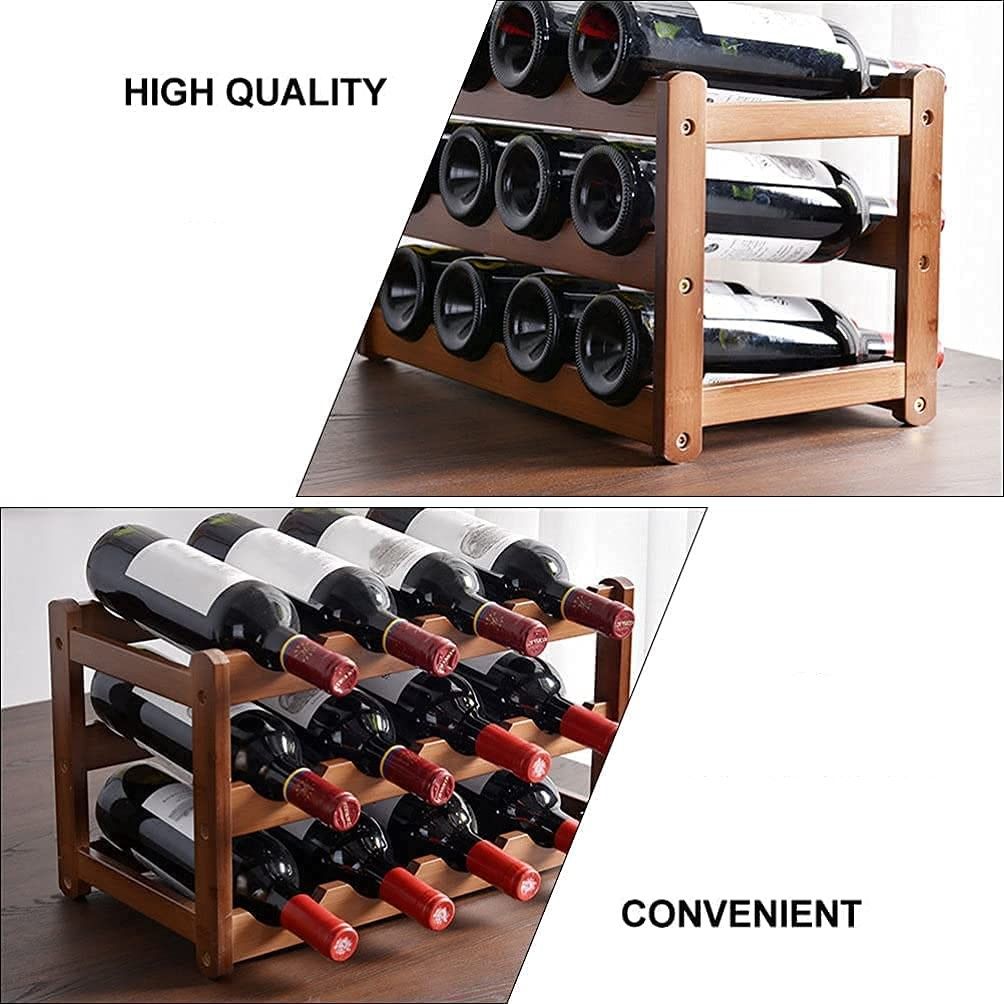 Elegant 3-Tier Bamboo Wine Rack for 12 Bottles