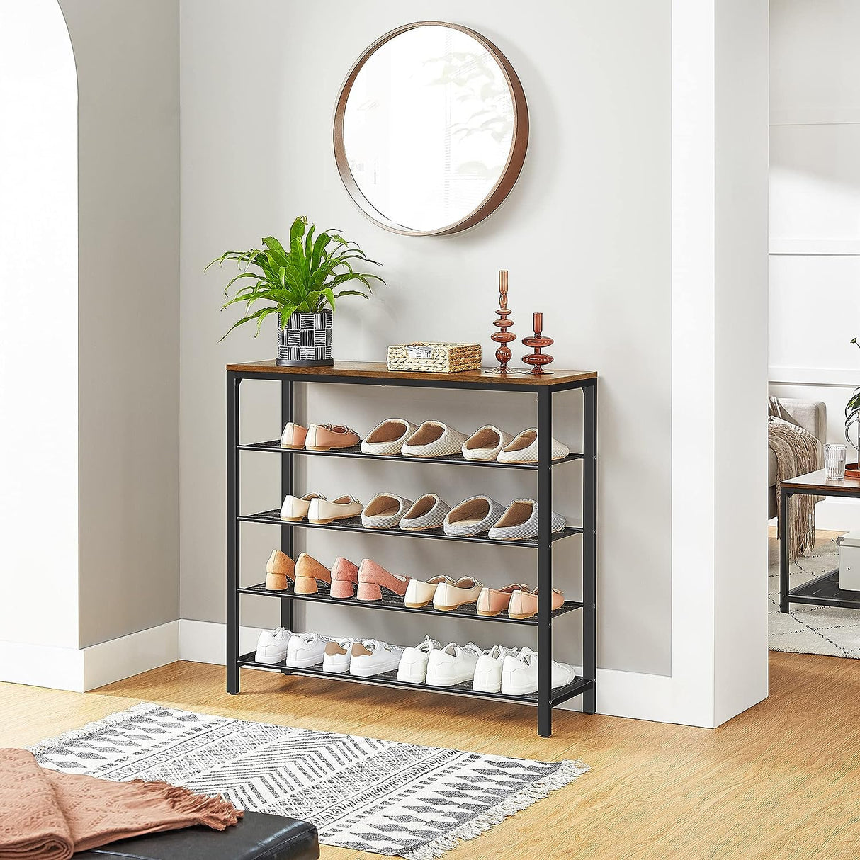 Industrial Chic 4-Shelf Shoe Rack Organizer