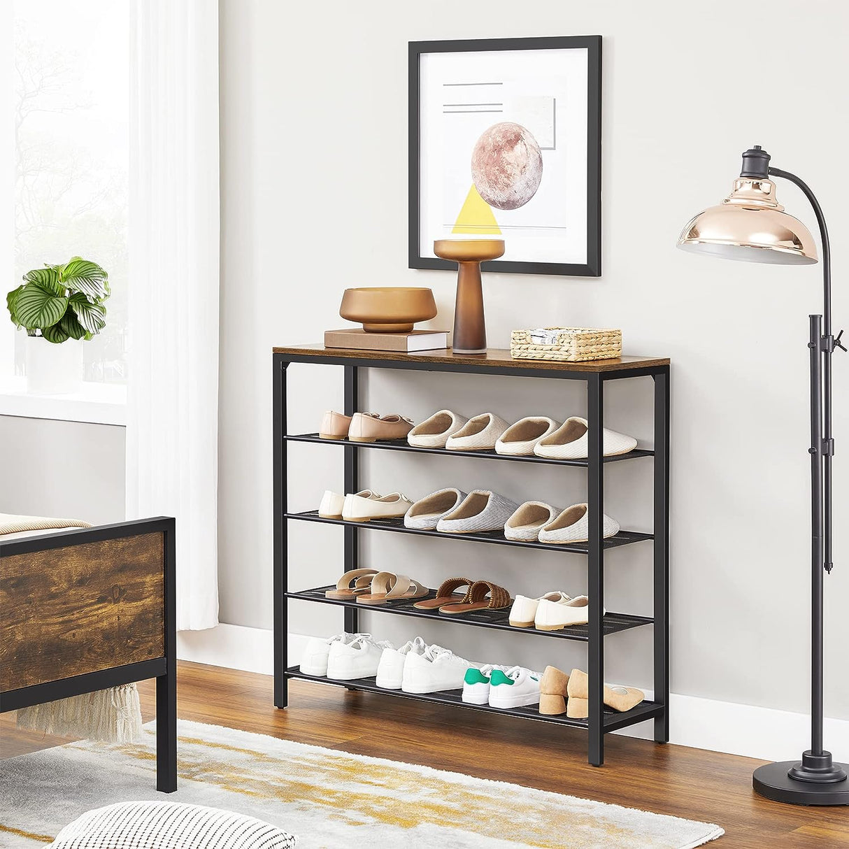 Industrial Chic 4-Shelf Shoe Rack Organizer