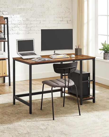 Rustic Brown and Black Computer Desk with Dual Shelving