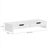 Adjustable White Monitor Stand with Dual Drawer Storage