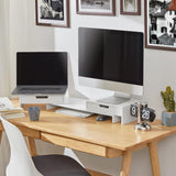 Adjustable White Monitor Stand with Dual Drawer Storage