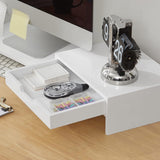 Adjustable White Monitor Stand with Dual Drawer Storage