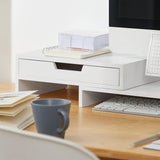 Adjustable White Monitor Stand with Dual Drawer Storage