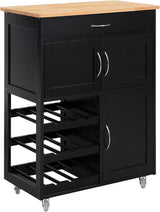 Mobile Wine Storage Trolley with Drawer and Cabinets