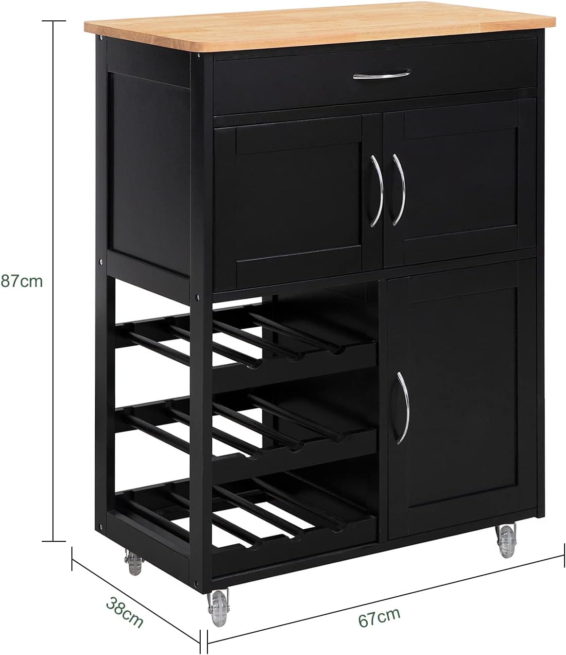 Mobile Wine Storage Trolley with Drawer and Cabinets