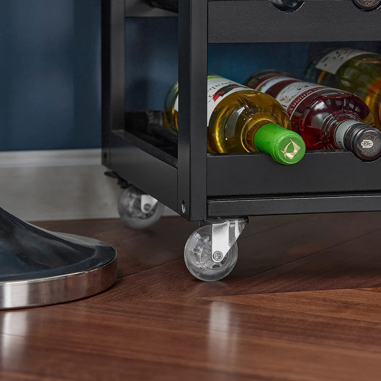 Mobile Wine Storage Trolley with Drawer and Cabinets