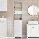 Modern White Tall Storage Cabinet with 3 Shelves and Drawer