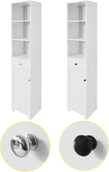 Modern White Tall Storage Cabinet with 3 Shelves and Drawer