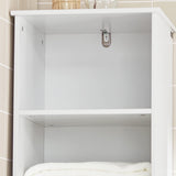 Modern White Tall Storage Cabinet with 3 Shelves and Drawer