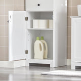 Modern White Tall Storage Cabinet with 3 Shelves and Drawer