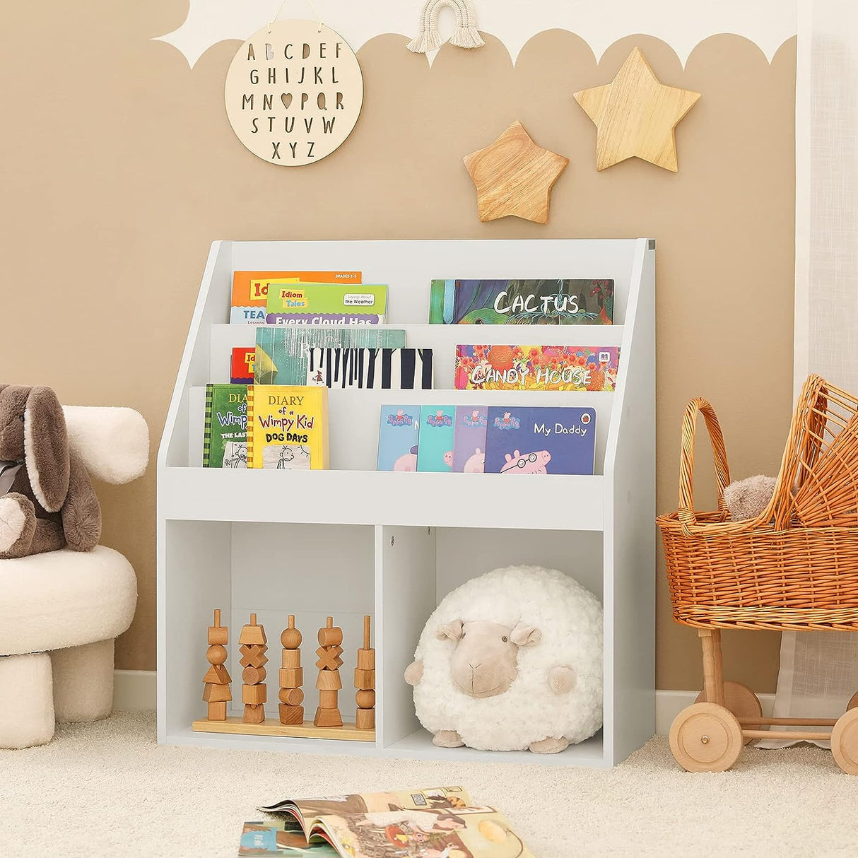 Children's 3-Tier Storage Shelf with 2 Open Compartments