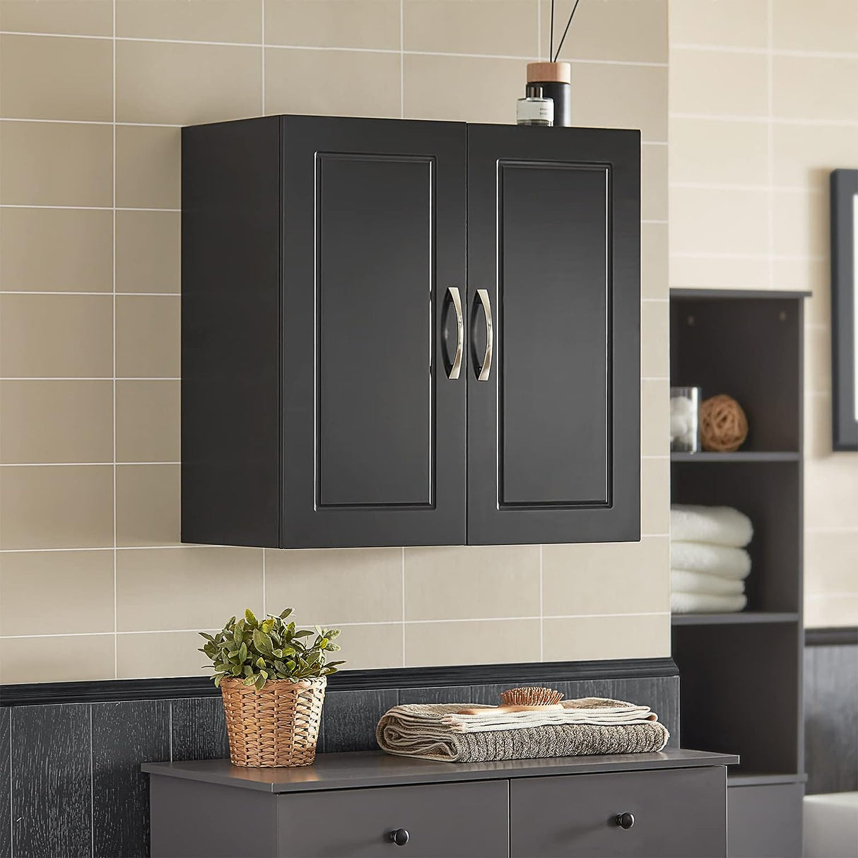 Modern Black Double Door Wall Storage Cabinet