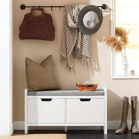 Modern White Shoe Storage Bench with Cushion Seat