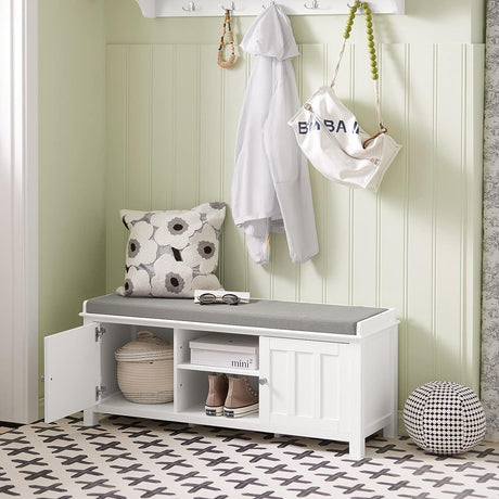 White Storage Bench with Removable Cushion