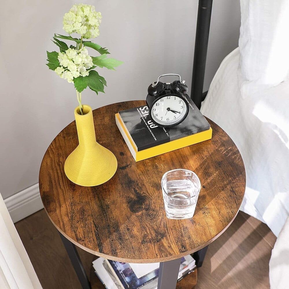 Rustic Industrial Round Coffee Table with Storage