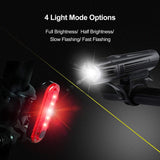 All-Weather Rechargeable LED Bicycle Light Set (1800mAh Battery, IPX4, 2 USB Cables)