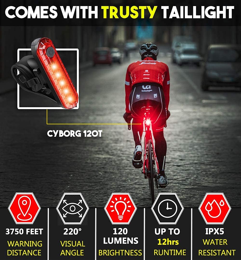 All-Weather Rechargeable LED Bicycle Light Set (1800mAh Battery, IPX4, 2 USB Cables)