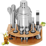 Premium 12-Piece Stainless Steel Cocktail Shaker Set with Bamboo Storage Rack