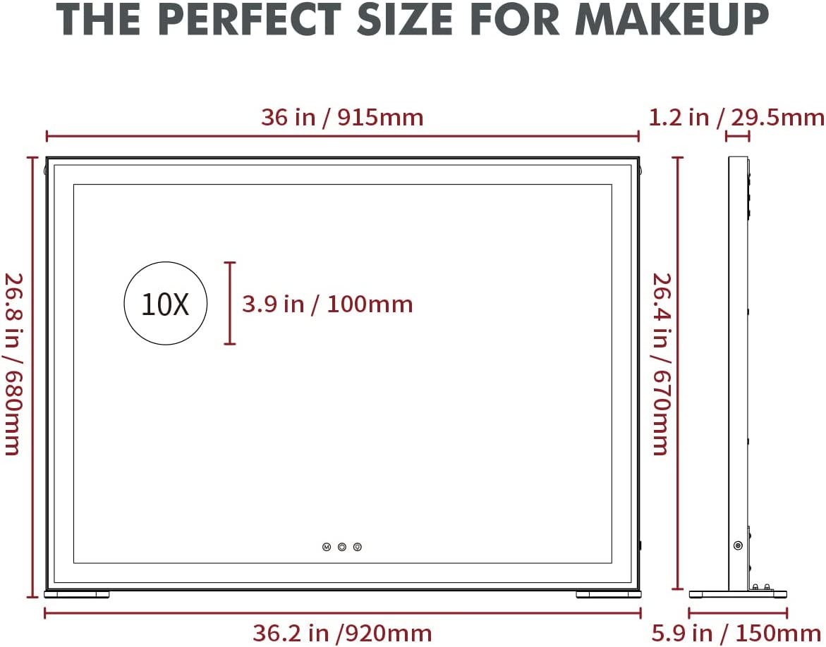 Extra Large LED Hollywood Makeup Mirror with Touch Control and Adjustable Lighting (92 x 68 cm)