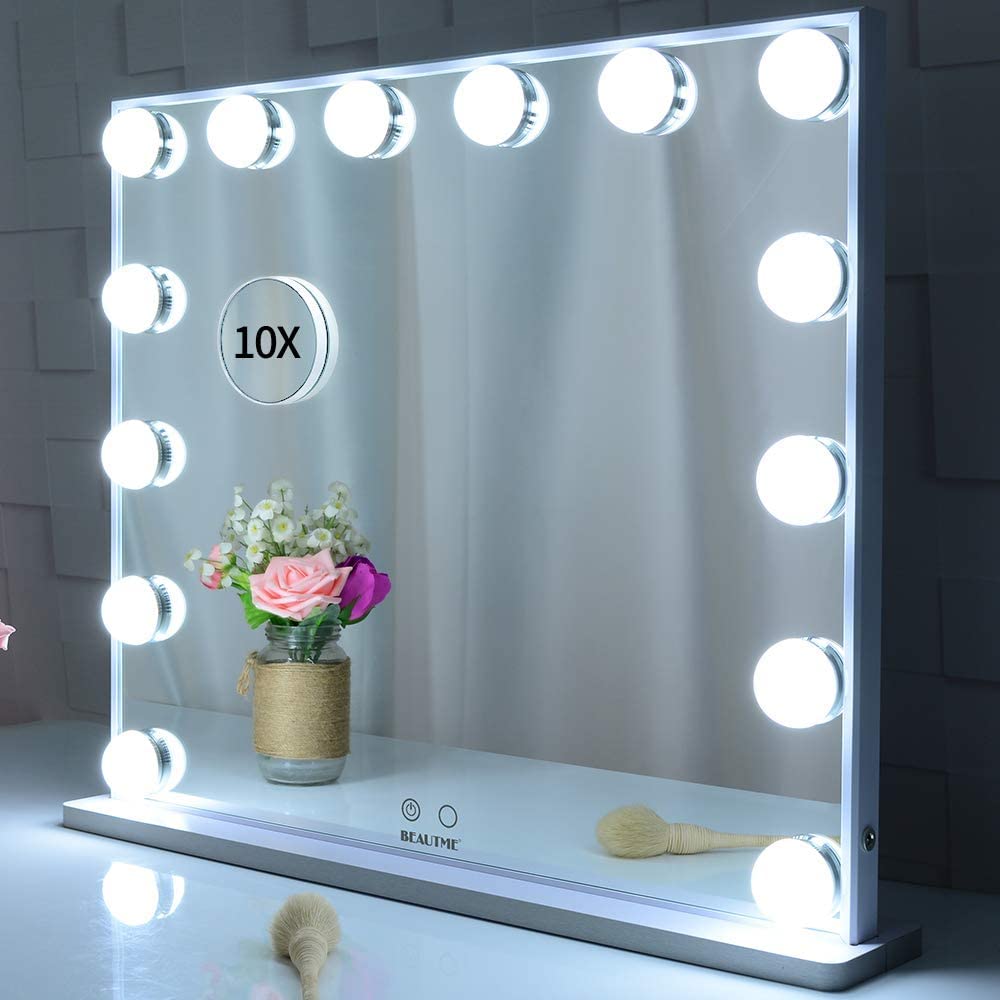 Elegant Hollywood Style LED Makeup Vanity Mirror with 10X Magnification (White, 62 x 51 cm)