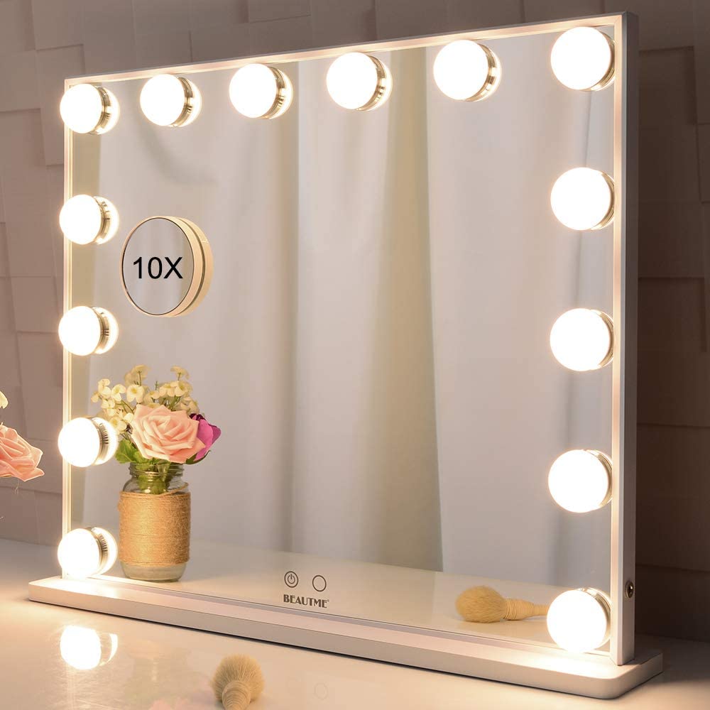 Elegant Hollywood Style LED Makeup Vanity Mirror with 10X Magnification (White, 62 x 51 cm)