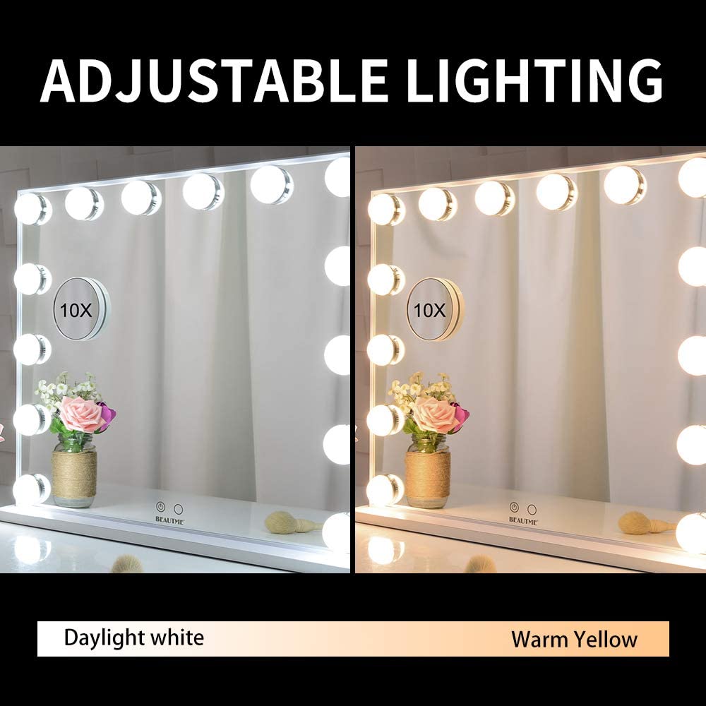 Elegant Hollywood Style LED Makeup Vanity Mirror with 10X Magnification (White, 62 x 51 cm)