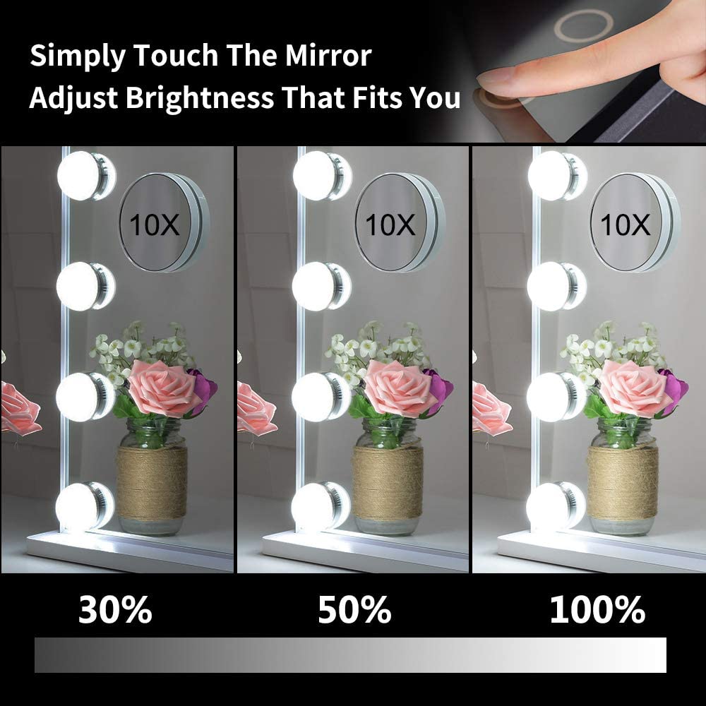 Elegant Hollywood Style LED Makeup Vanity Mirror with 10X Magnification (White, 62 x 51 cm)