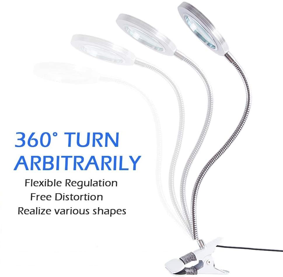 LED 8X Magnifying Lamp with Adjustable Gooseneck and USB Connection for Precision Tasks and Detailed Work